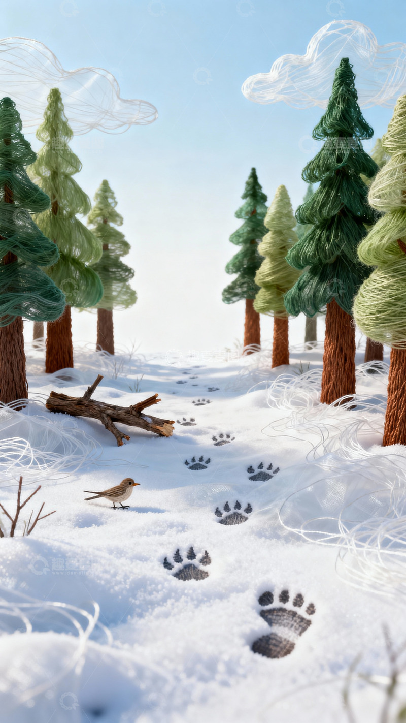 高清大图下载【趣麦麦图】冬季雪地小脚印背景
