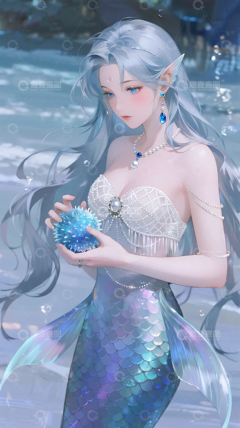 高清大图下载【趣麦麦图】幻想风美人鱼插画设计素材