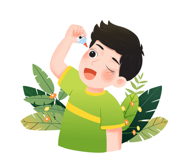 男孩正在滴眼药水
