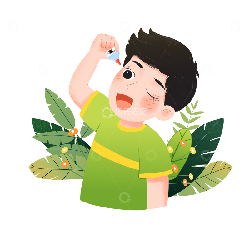 男孩正在滴眼药水