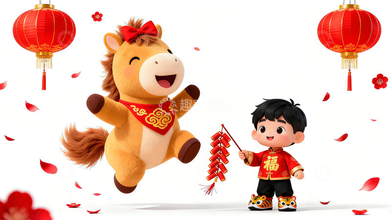 高清大图下载【趣麦麦图】-卡通马年庆祝图