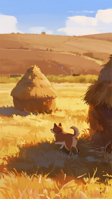 麦场草垛 柴犬田园复古