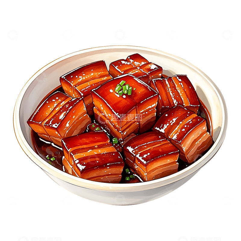 高清大图下载【趣麦麦图】手绘红烧肉小碗菜