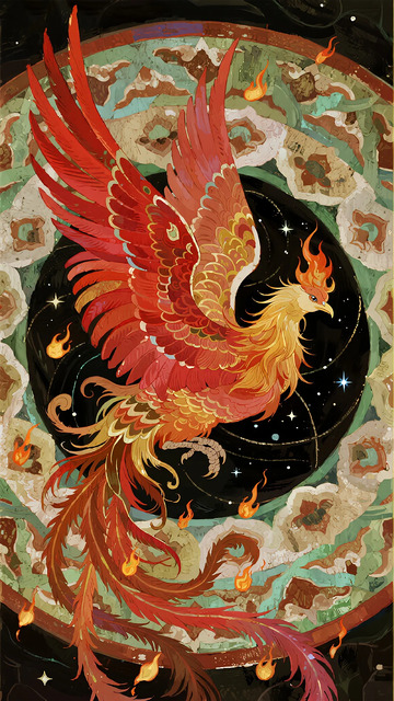 神话凤凰火焰插画