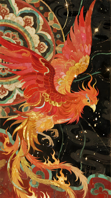 华丽凤凰东方神话艺术插画