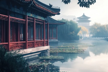 凉亭湖泊建筑风景