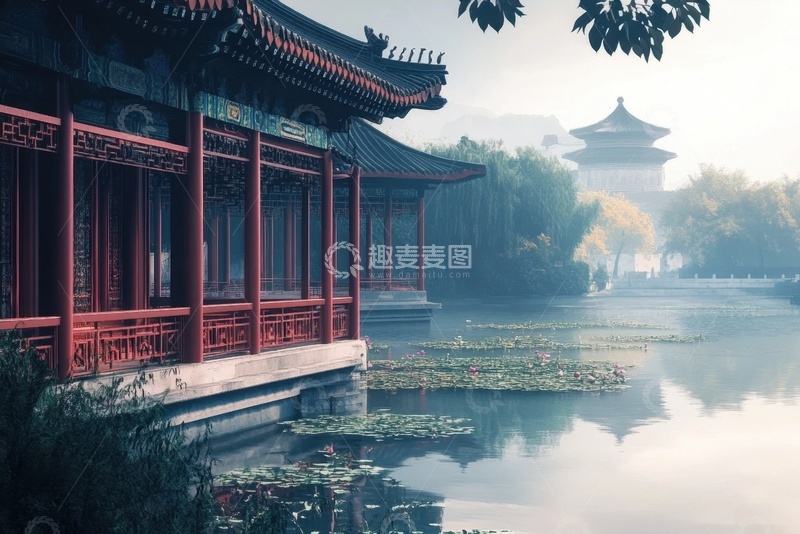 高清大图下载【趣麦麦图】-凉亭湖泊建筑风景