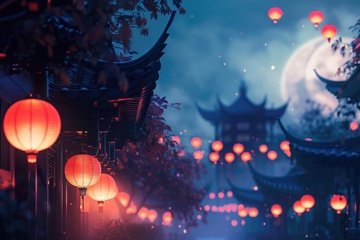 红灯笼古建筑自然风景