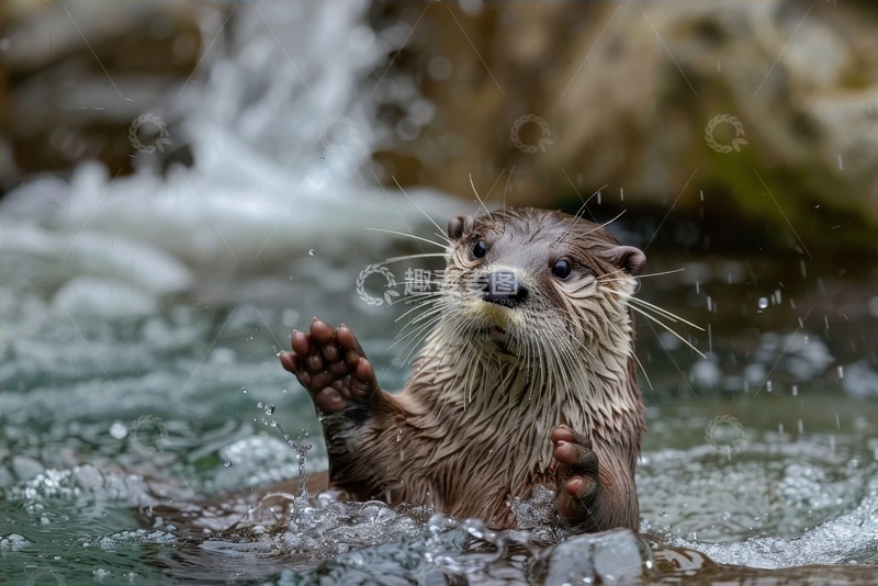 高清大图下载【趣麦麦图】湖里玩耍的水獭