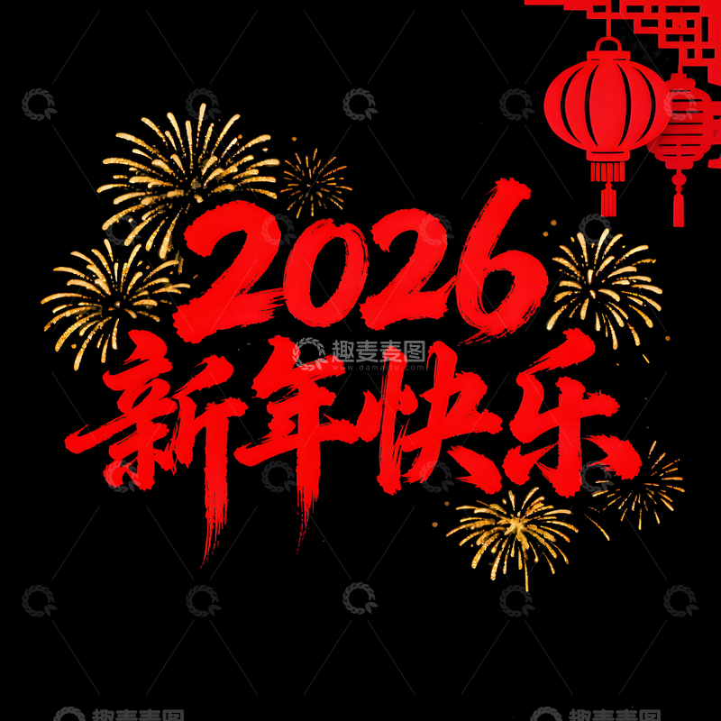 源文件下载【趣麦麦图】2026新年快乐艺术字设计