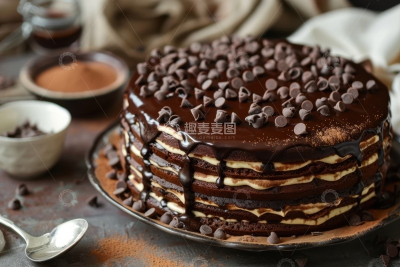高清大图下载【趣麦麦图】放在桌面上的巧克力蛋糕