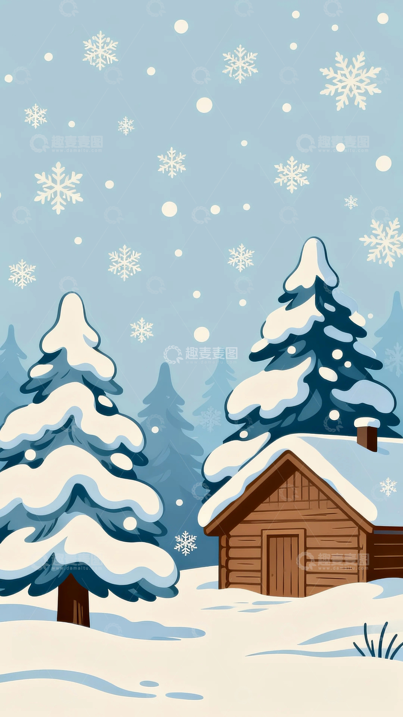 高清大图下载【趣麦麦图】冬至节气背景插画11
