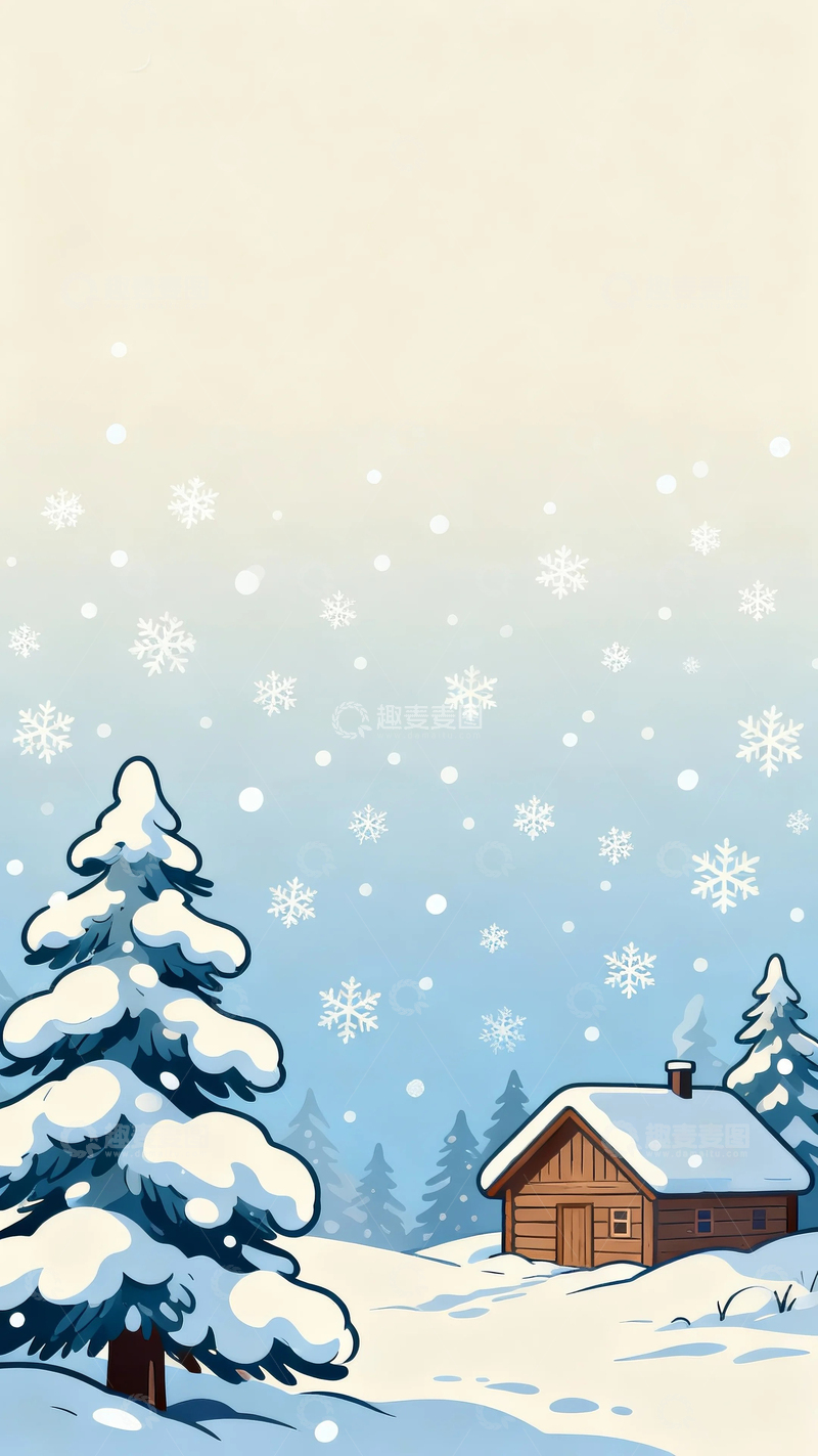 高清大图下载【趣麦麦图】冬至节气背景插画12