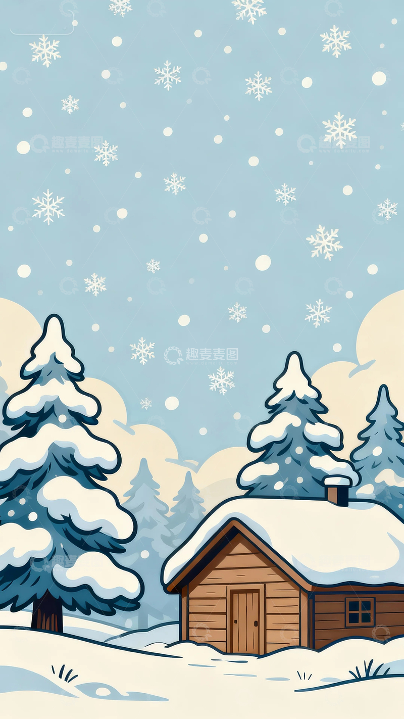 高清大图下载【趣麦麦图】冬至节气背景插画10