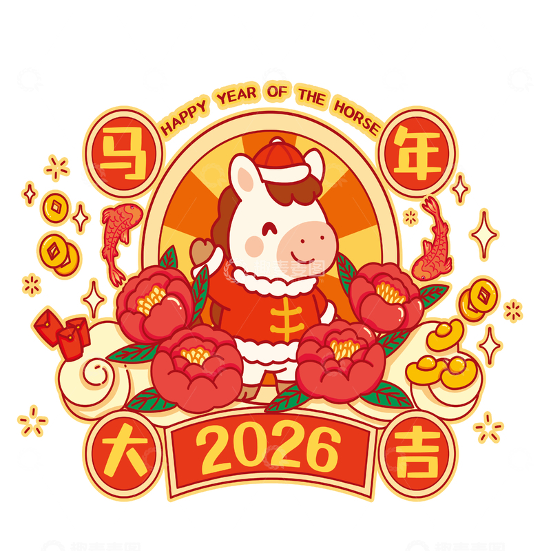 源文件下载【趣麦麦图】牛年大吉2026新年插画