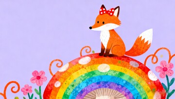 卡通风手绘风小狐狸花草场景插画素材