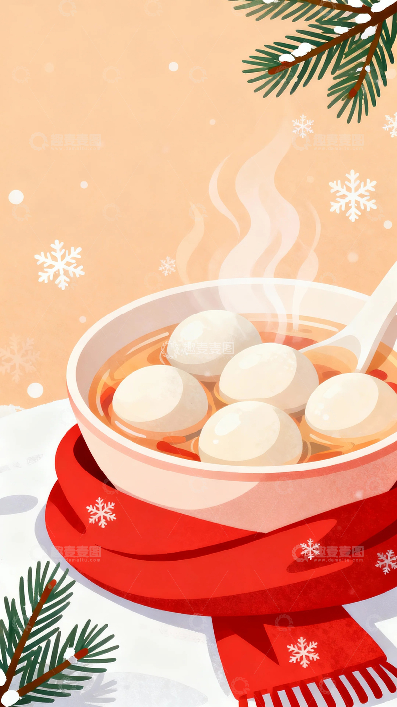 高清大图下载【趣麦麦图】冬至背景节气插画4