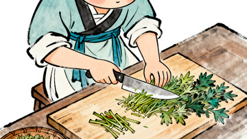 卡通风古代厨师切菜制作插画素材