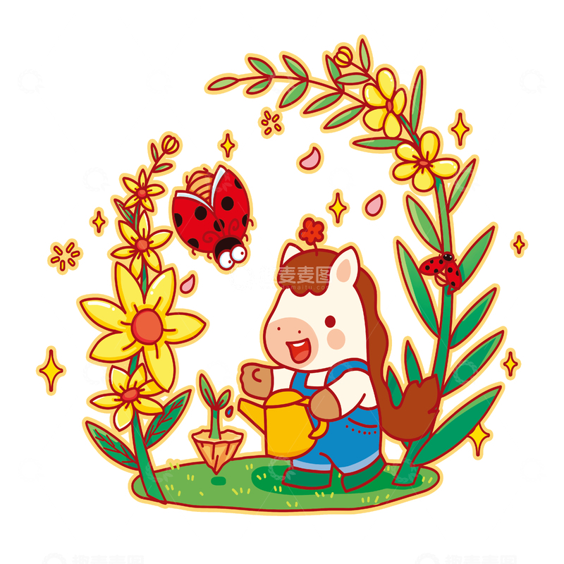 源文件下载【趣麦麦图】卡通插画风格春天种花场景