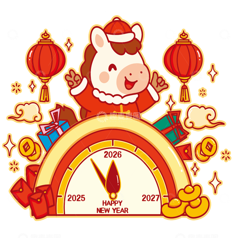源文件下载【趣麦麦图】喜庆马年新年插画设计素材