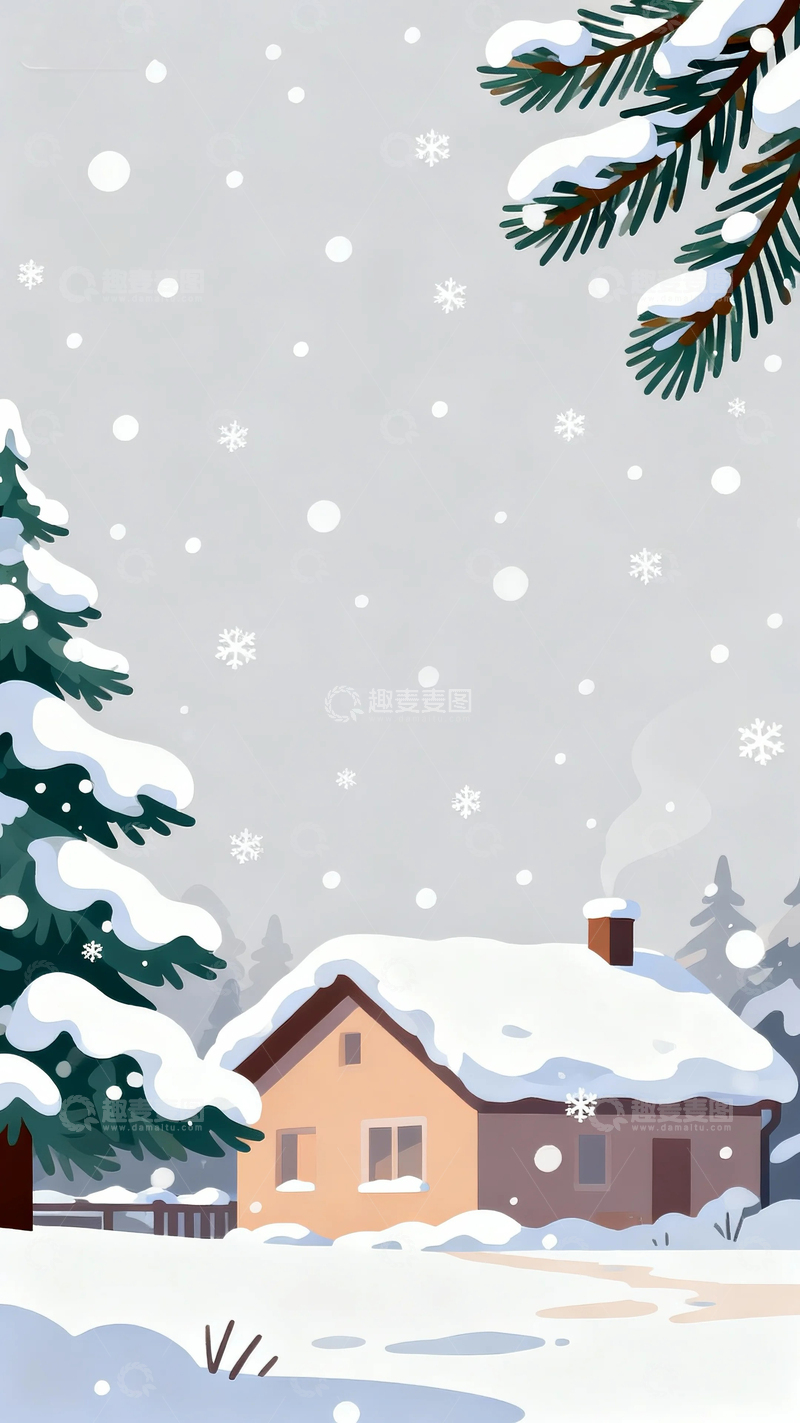 高清大图下载【趣麦麦图】冬至节气背景插画1