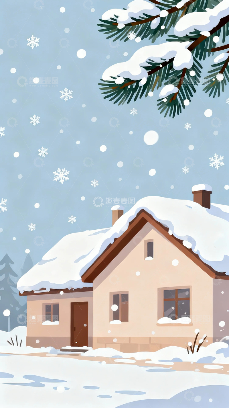 高清大图下载【趣麦麦图】冬至节气背景插画3