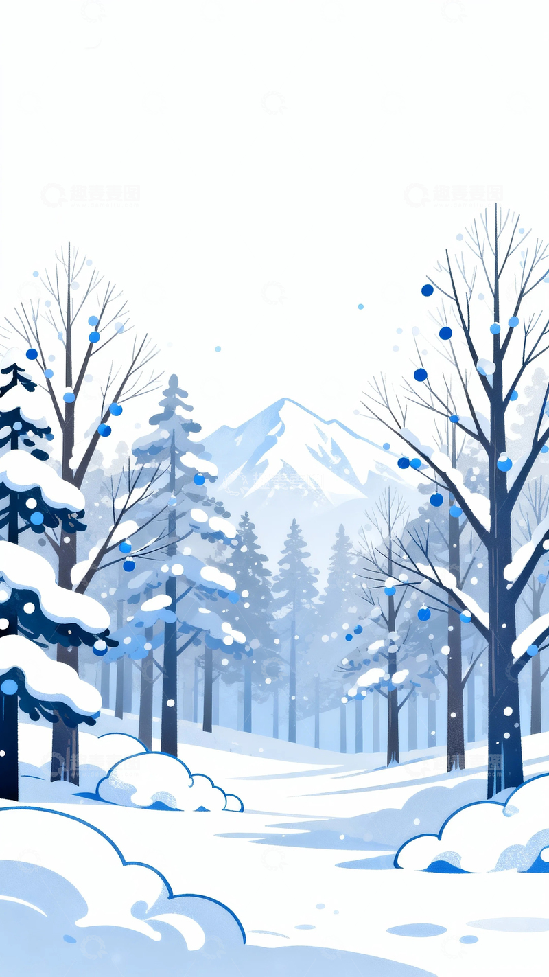 高清大图下载【趣麦麦图】冬至节气背景插画7