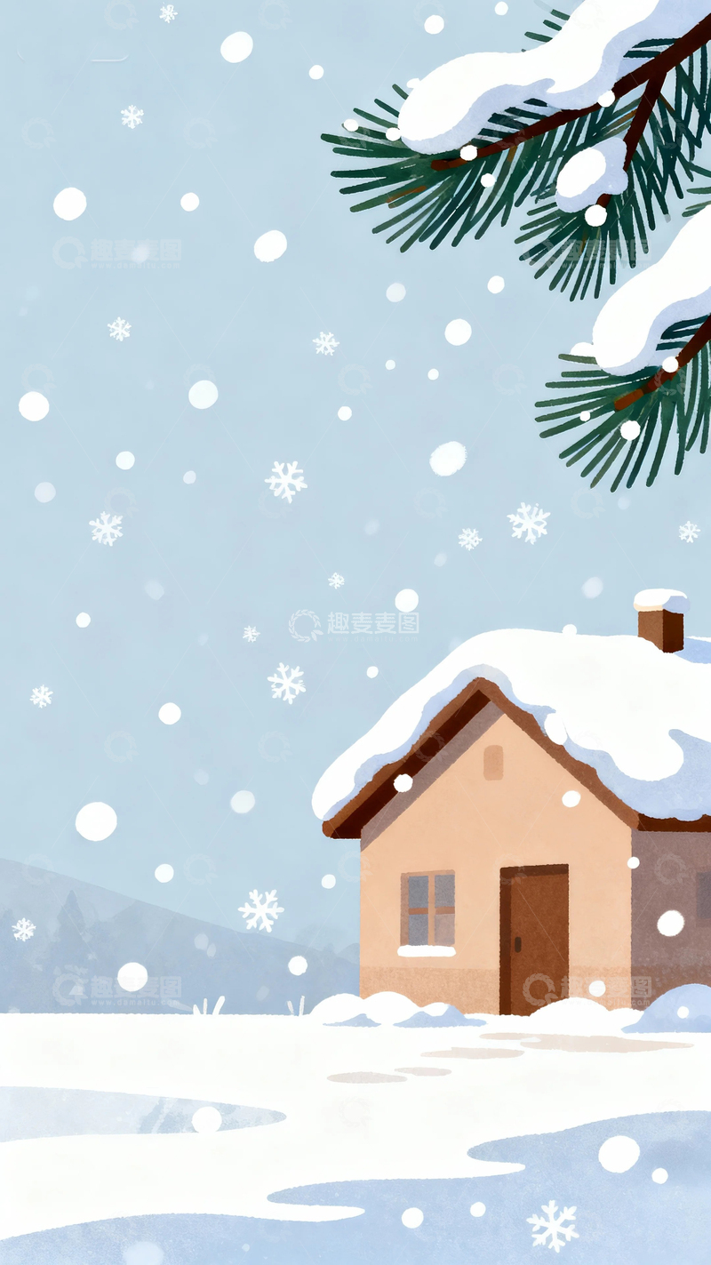 高清大图下载【趣麦麦图】冬至节气背景插画2