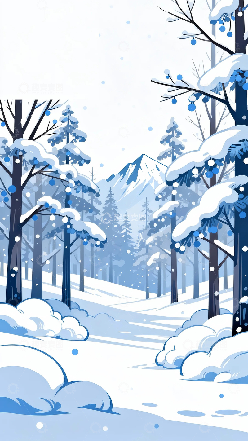 高清大图下载【趣麦麦图】冬至节气背景插画5