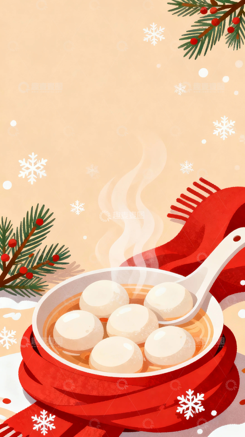 高清大图下载【趣麦麦图】冬至背景节气插画3