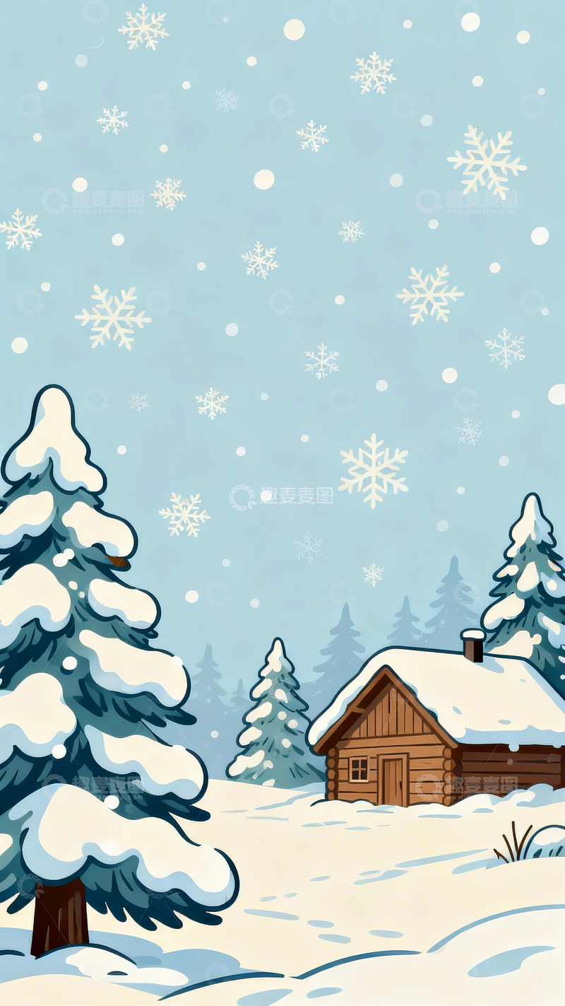 高清大图下载【趣麦麦图】冬至节气背景插画9