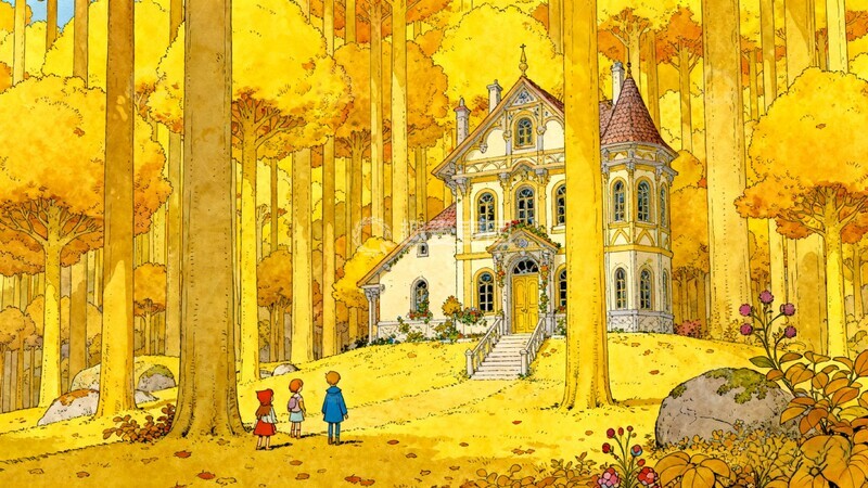 高清大图下载【趣麦麦图】手绘风森林童话小屋场景插画素材