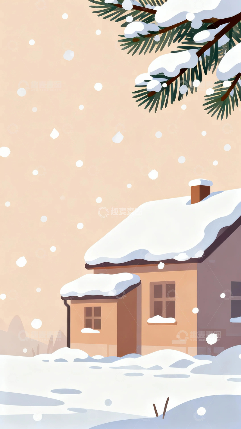 高清大图下载【趣麦麦图】冬至节气背景插画4