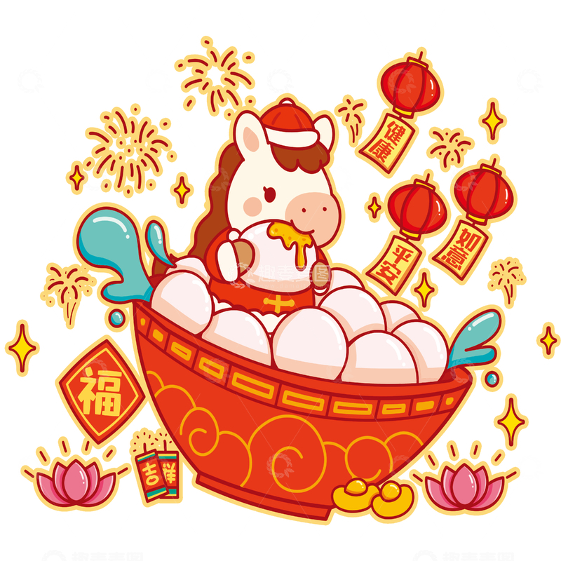 源文件下载【趣麦麦图】卡通牛年元宵节庆祝插画