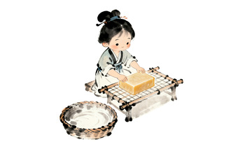 水墨风古代女子肥皂晾晒场景插画素材
