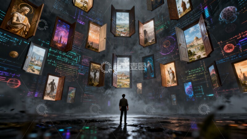 高清大图下载【趣麦麦图】科幻场景人物3D渲染穿越冒险插画素材