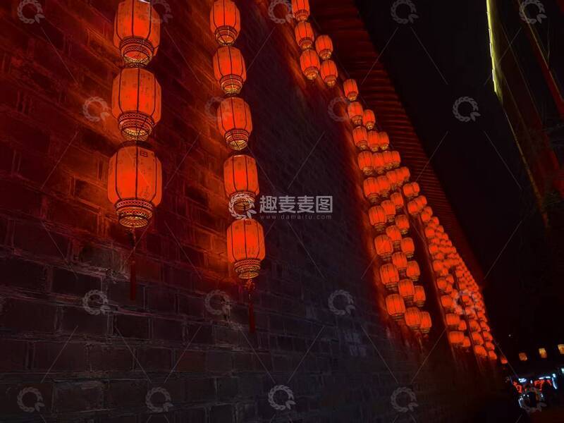 高清大图下载【趣麦麦图】古城墙红灯笼夜景