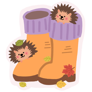 卡通刺猬雨靴插画