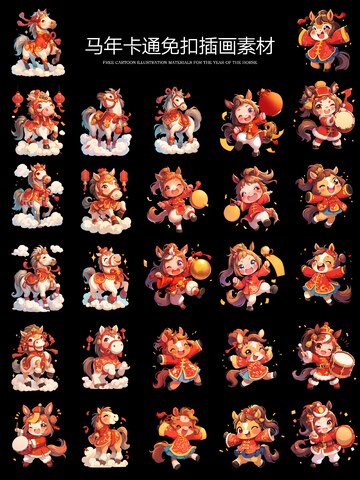 2026马年卡通免扣插画素材