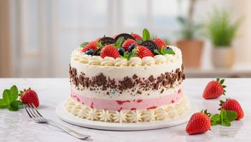 美味巧克力冰淇淋草莓蛋糕摄影图