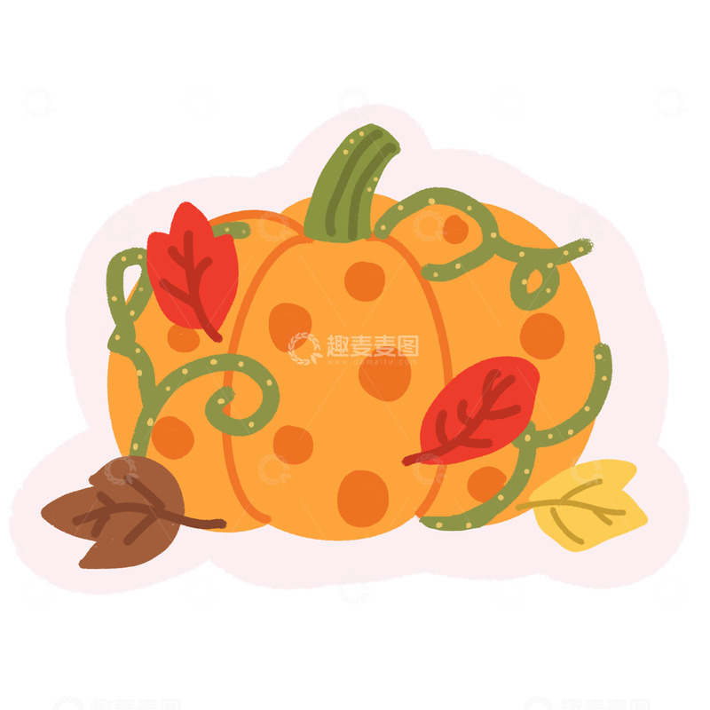 高清大图下载【趣麦麦图】南瓜秋叶卡通插画