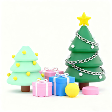卡通圣诞树礼物装饰创意粘土模型