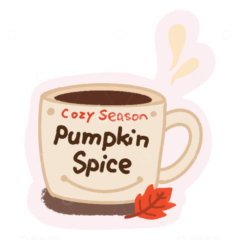 高清大图下载【趣麦麦图】卡通南瓜香料茶杯插画