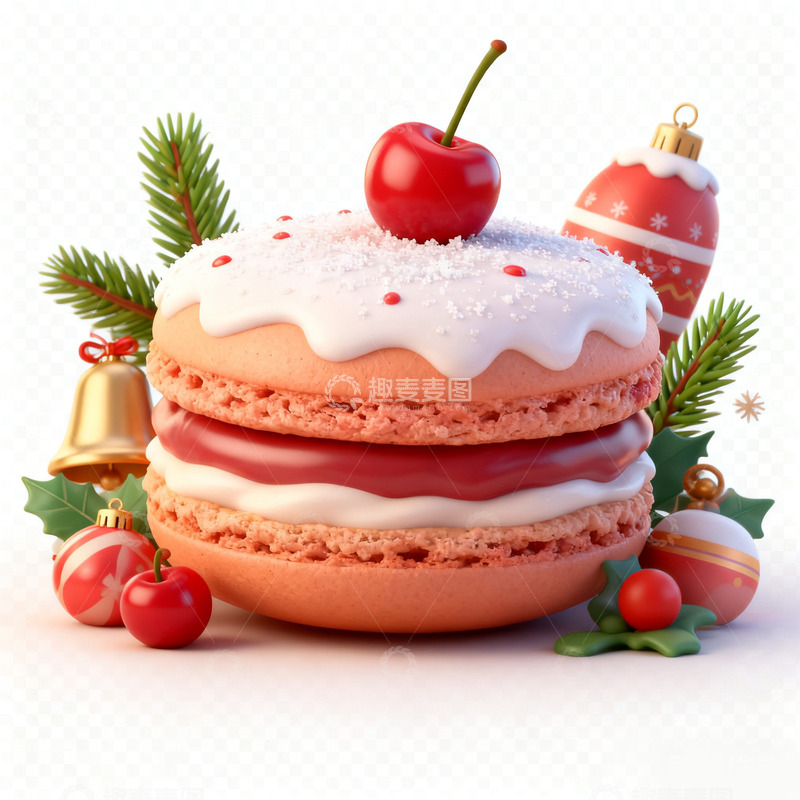 高清大图下载【趣麦麦图】红色喜庆礼物蛋糕圣诞新年节日素材