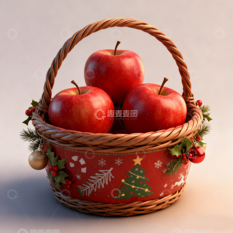 高清大图下载【趣麦麦图】红色圣诞喜庆苹果吉祥平安圣诞节图片