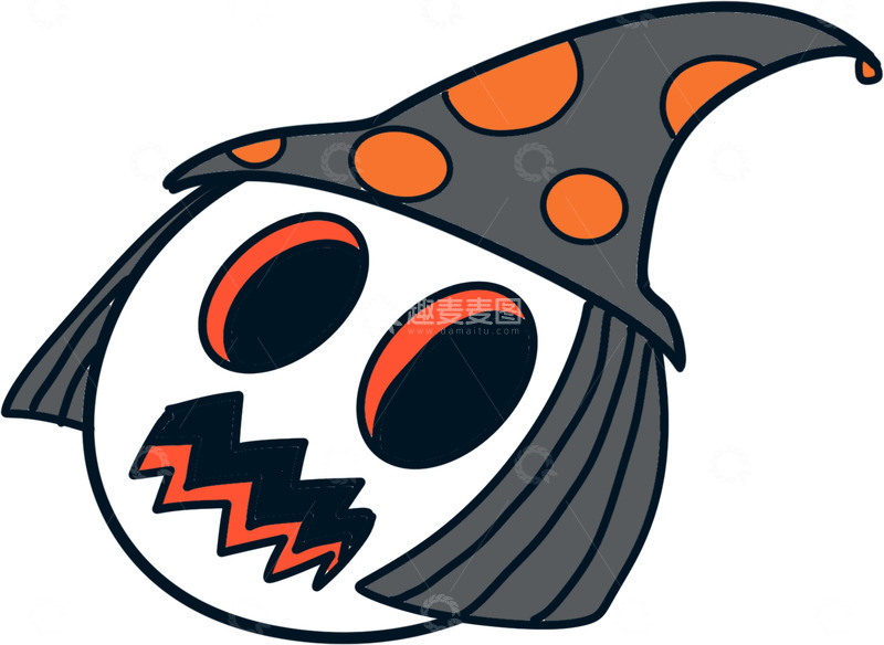 高清大图下载【趣麦麦图】-万圣节骷髅帽子卡通插画