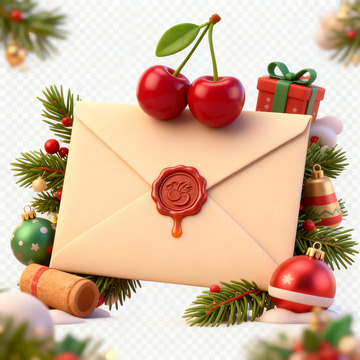 红色喜庆信封水果圣诞新年节日素材