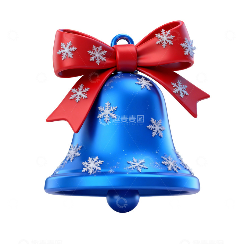 高清大图下载【趣麦麦图】蓝色圣诞铃铛可爱卡通立体圣诞节素材