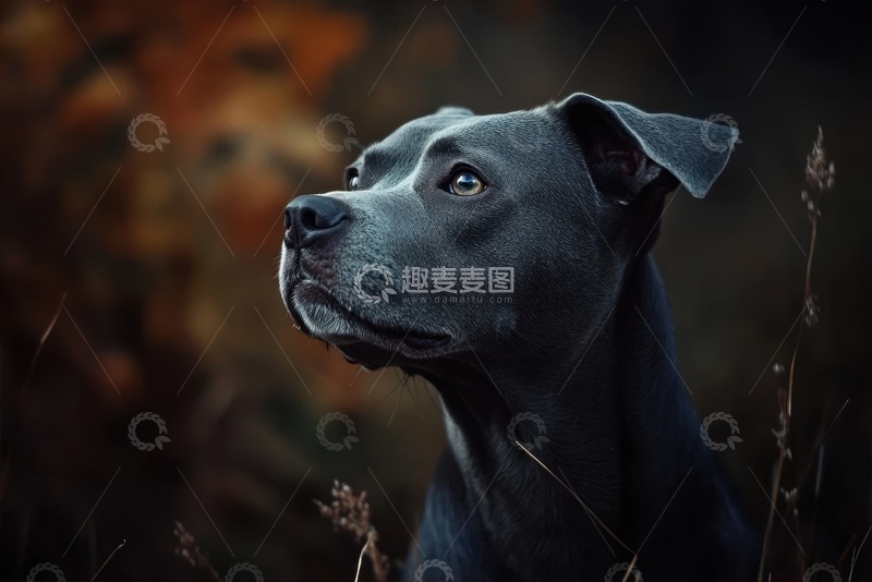 高清大图下载【趣麦麦图】森林里的一条黑狗特写摄影