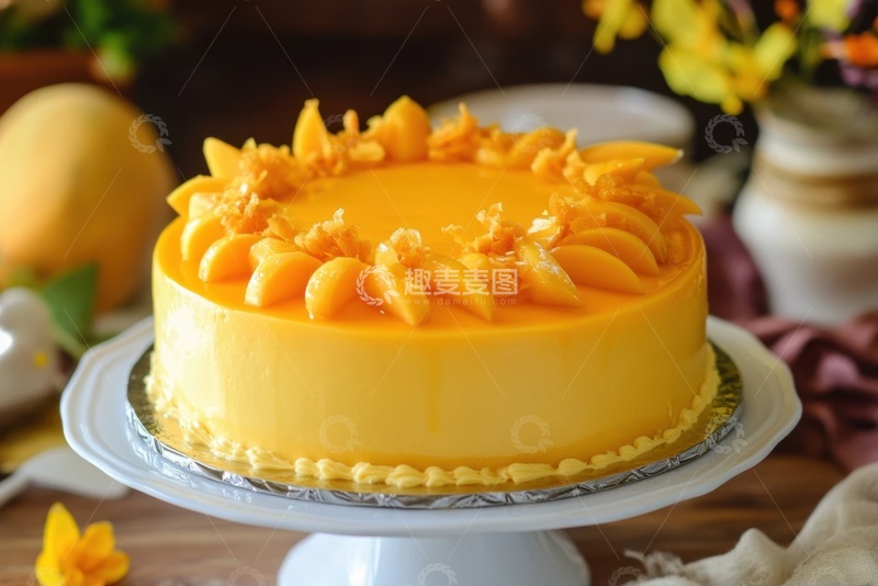 高清大图下载【趣麦麦图】桌面上的芒果奶油蛋糕